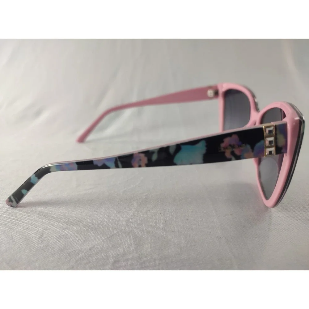 Bebe BB7238 Sunglasses Jet Floral Pink Cat Eye Crystal Accent 55-15-135 NIB